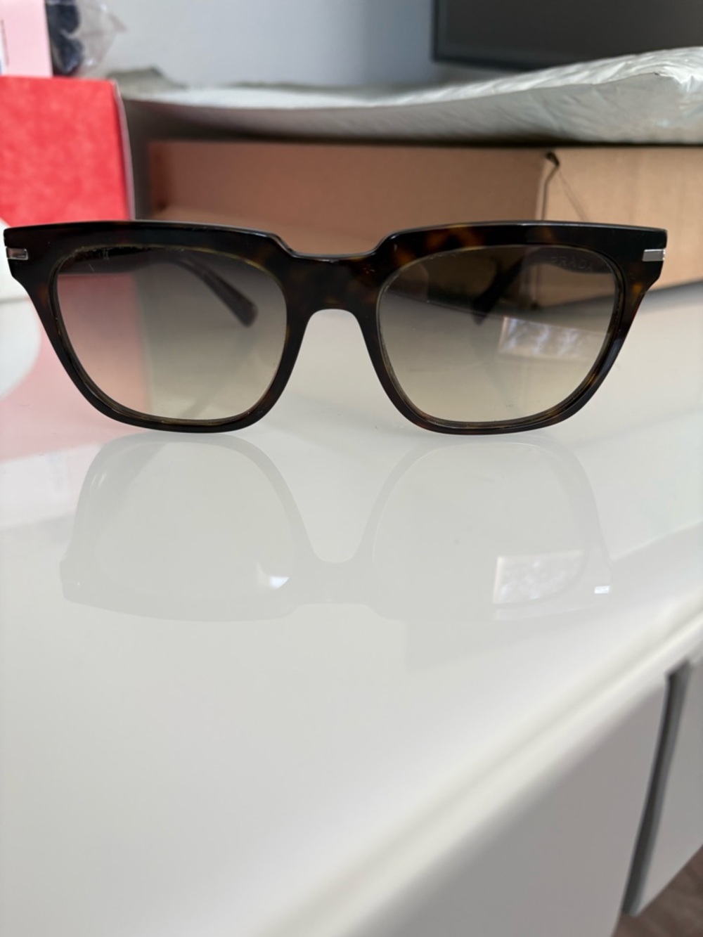 Prada Tortoiseshell Square Sunglasses with Gradient Lenses
